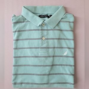 Nautica Men's Polo XL Aqua & White Stripe
